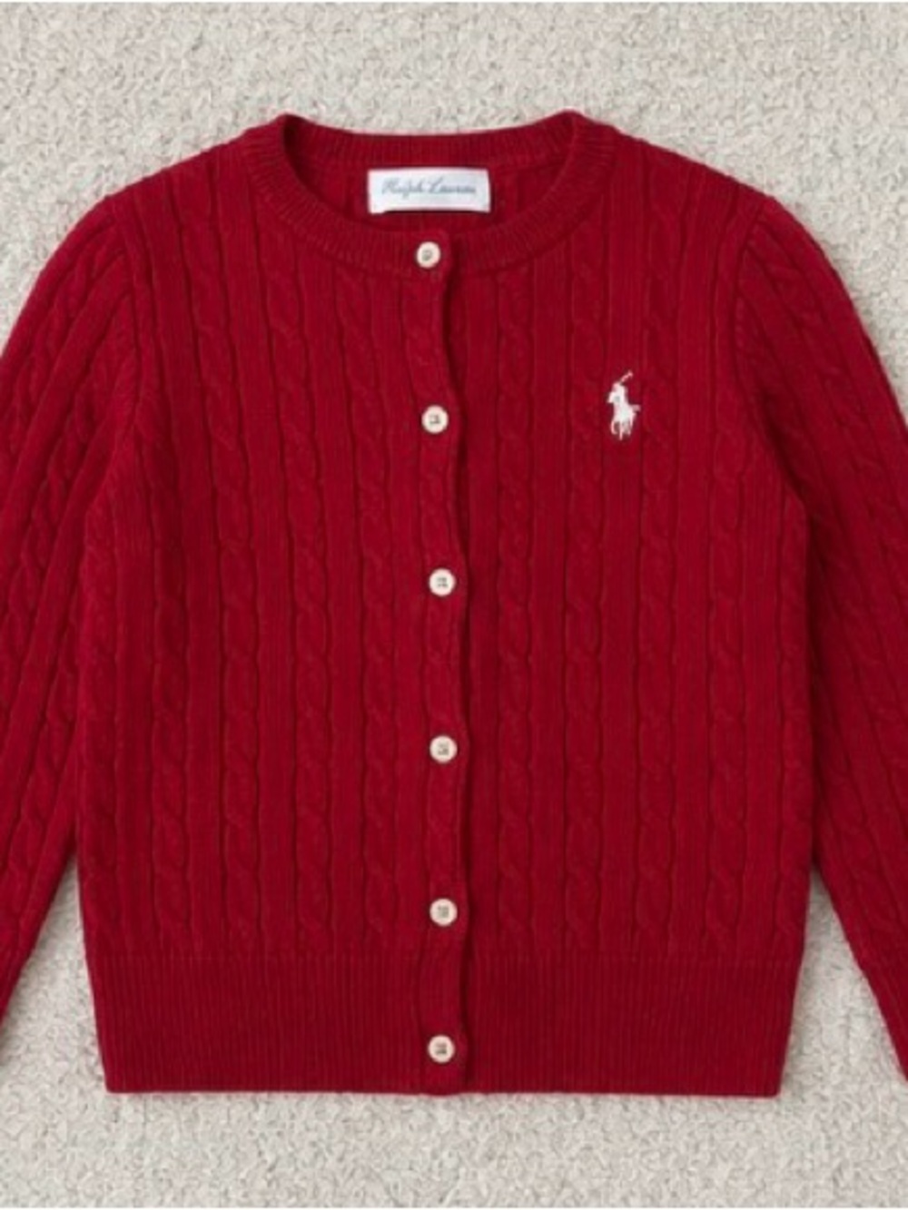 Ralph Lauren Baby Cable Knit Button-Up Sweater – Red, 24M